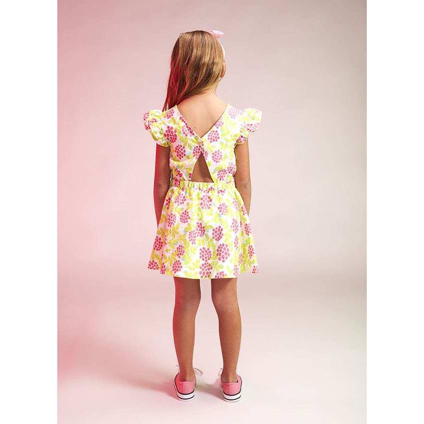 Robe manches courtes volantées imprimé fleuri pour fille - Blanc
