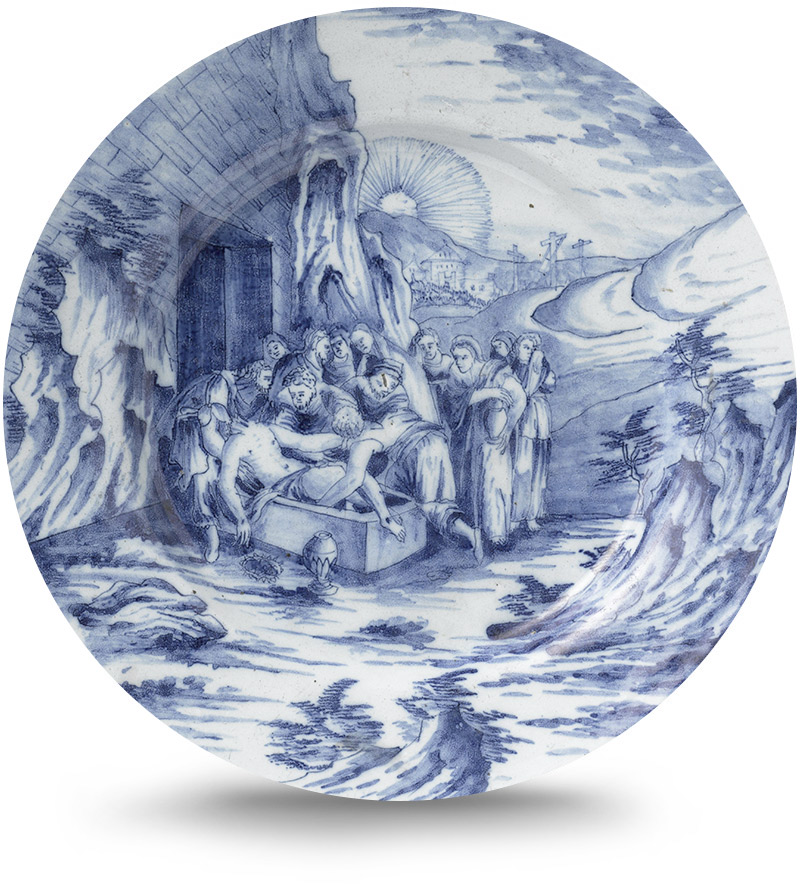 Rond schilderij aluminium Delfts blauwe borden 04
