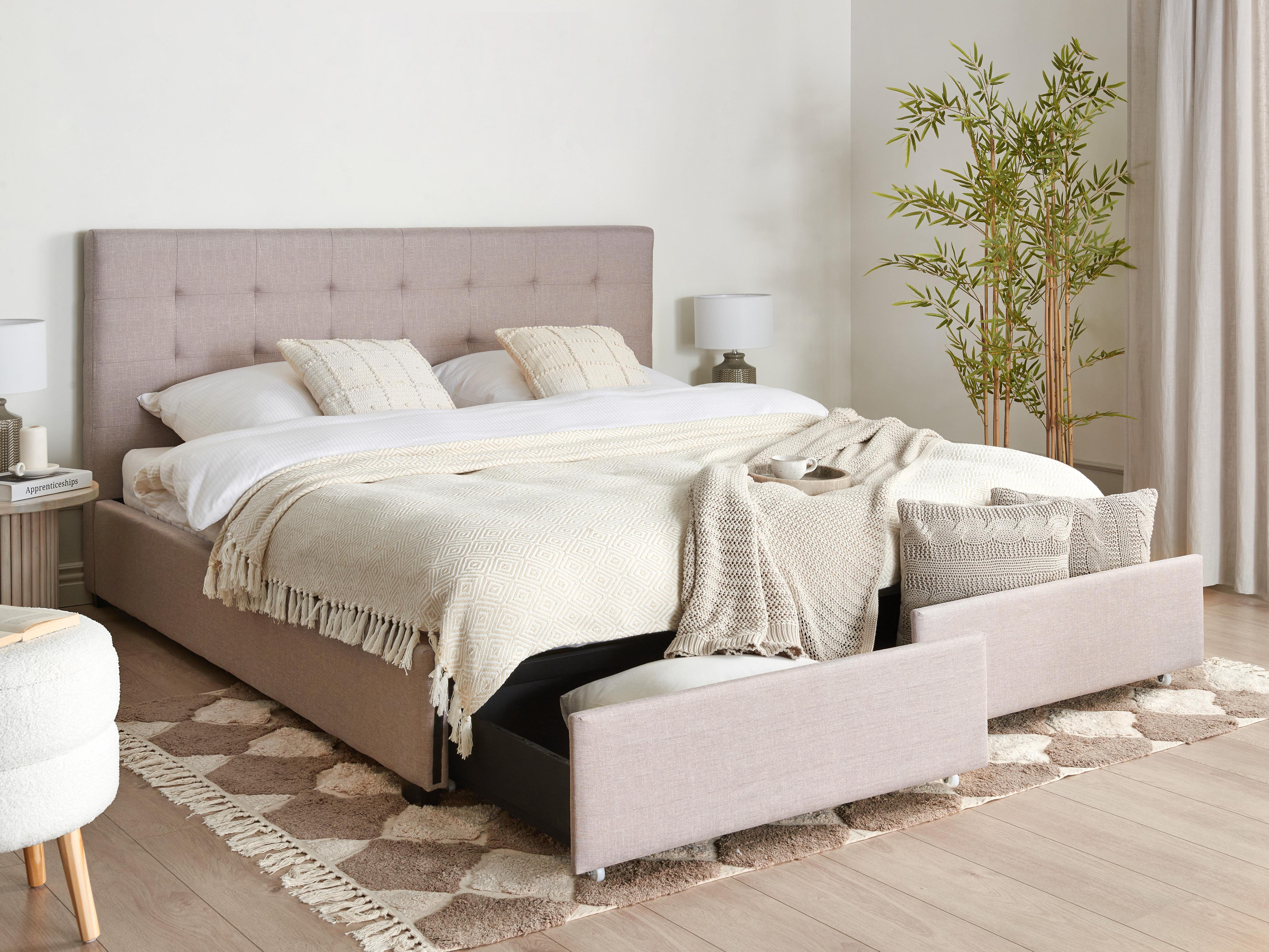 Bed met opbergladen Stof LA ROCHELLE 180 x 200 cm Lichtgrijs