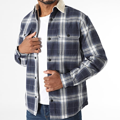 Veste A Carreaux Col Sherpa Darren Bleu Marine