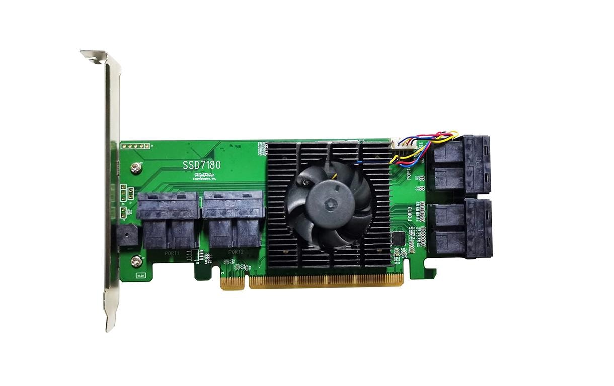 RAID-Controller SSD7180 8x PCIe 3.0 x4 SFF-8643, PCI-Ex16v3<br>HighPoint High Port Count NVMe RAID Serie- 8-Kanal PCIe 3.0 NVMe RAID Controller