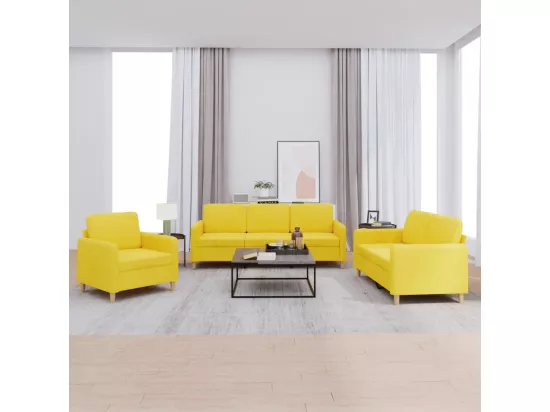 Ensemble de canapés 3 pièces avec coussins Jaune clair Tissu