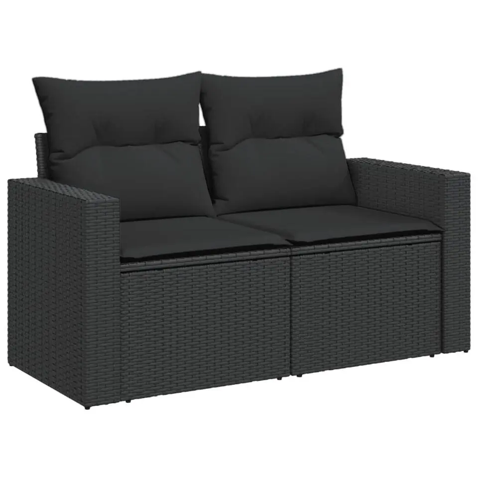 vidaXL - Tuinbank 2-zits - Zwart - Poly rattan - Met kussens