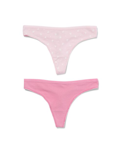 2 strings femme taille haute coton stretch rose