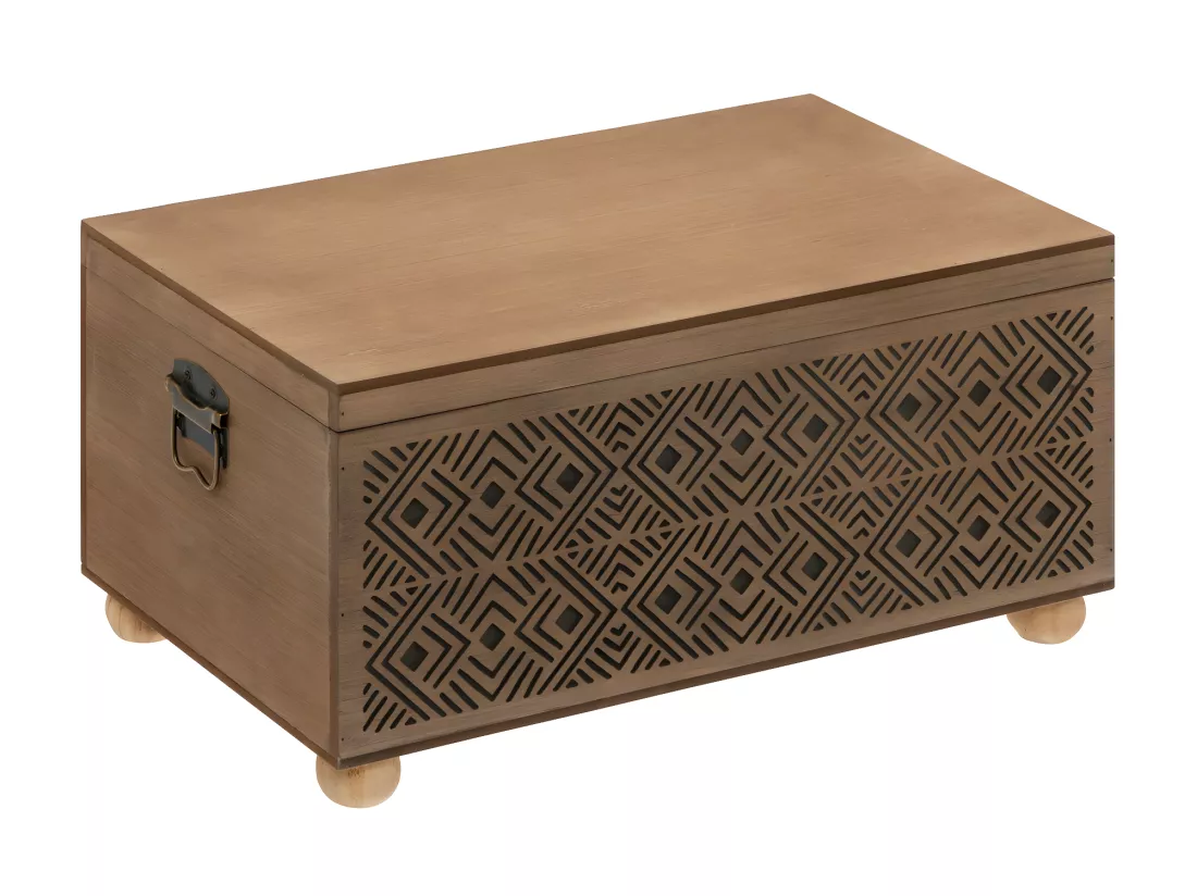 Set de 2 Malles de rangement en bois marron gravé L 51 et L 41 cm