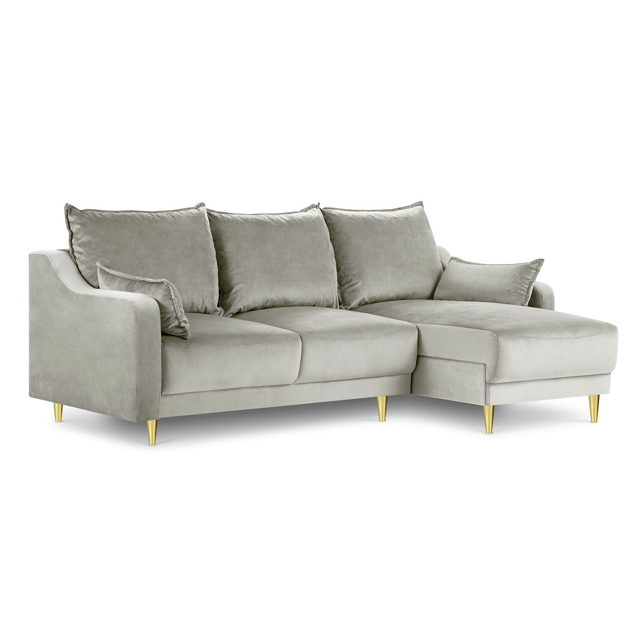 Mazzini Sofas Canapé d'angle droit Réversible Convertible & Coffre Freesia en Velours 4 Places beige - 220x150x90 cm