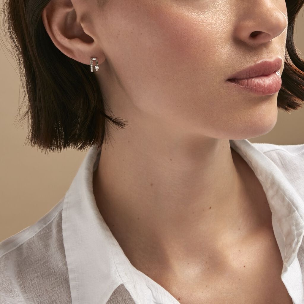 Boucles D'oreilles Puces Forrest Argent Rhodié Oxyde De Zirconium