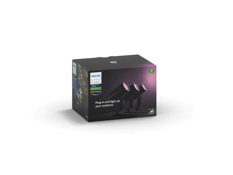 Philips Hue White and Color Ambiance Lily - Spotlys - LED - 8 W - 16 millioner farver - 2200-6500 K - sort, krom-matteret (pakke med 3)