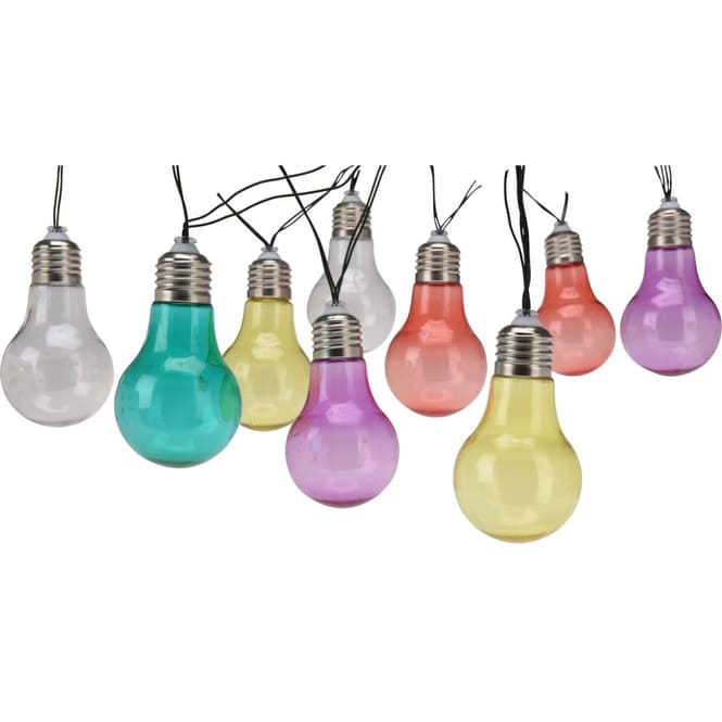 LED 10er Solarlichterkette - Glühbirnen - warmweiß/bunt