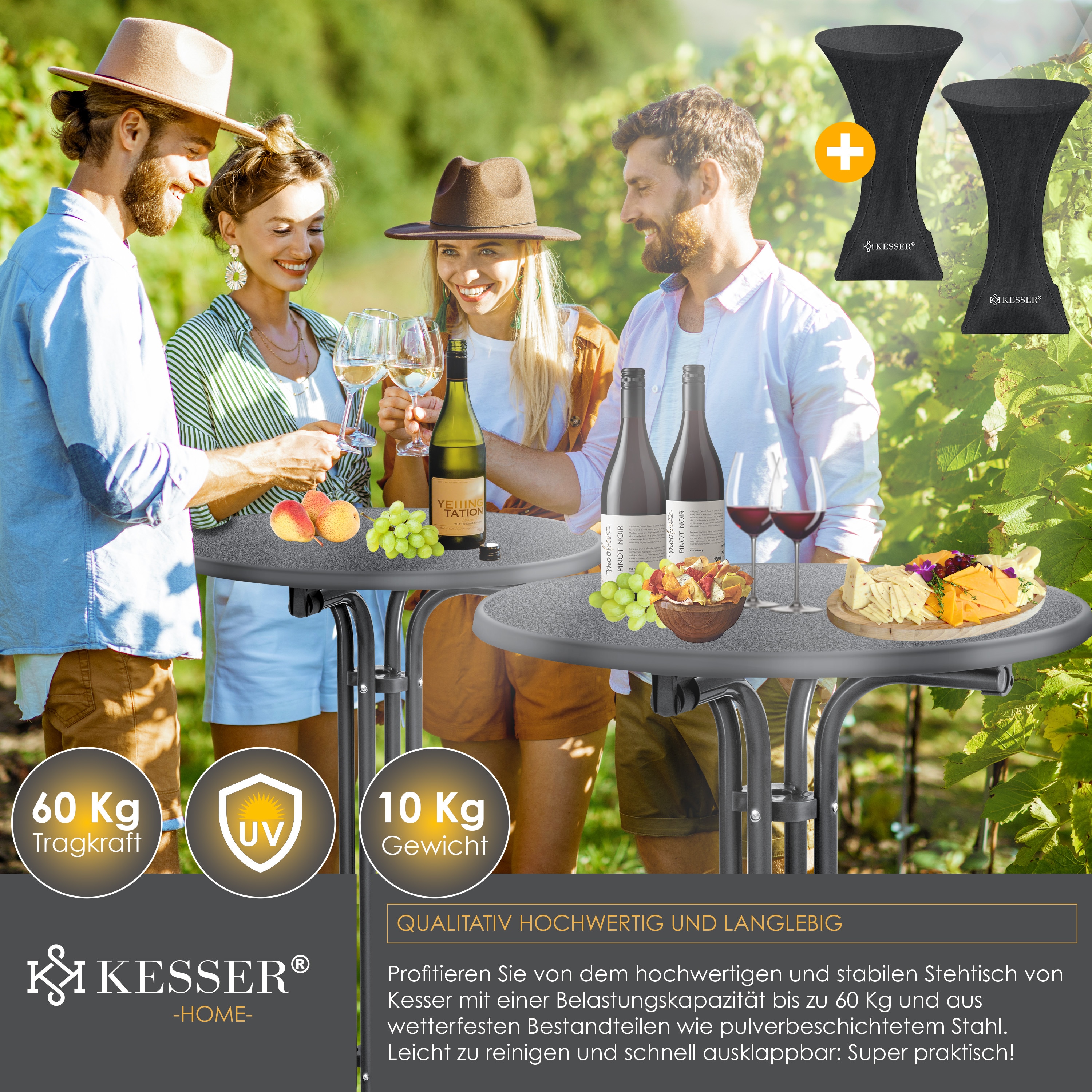 KESSER® Gastro Stehtisch klappbar - Gastronomie Bistrotisch rund - Wetterbeständiger Klapptisch Gartentisch - Runder Partytisch - Hitzebeständig - Stabil und sicher