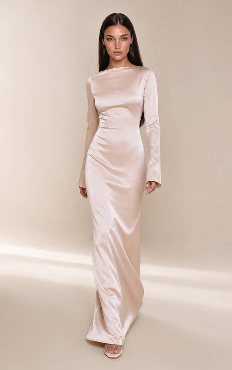 Huître Robe Longue Satinée À Dos Drapé PLT Label