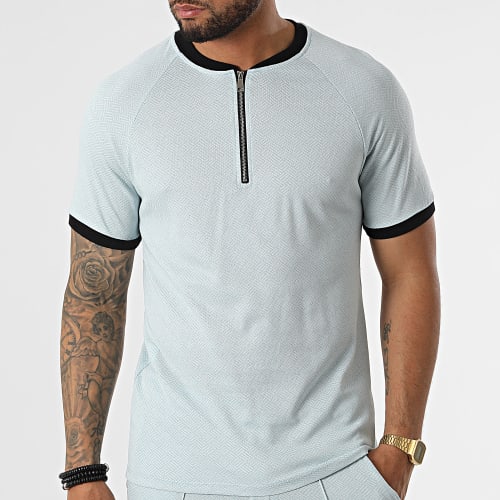 Ensemble Tee Shirt Col Zippé Short Jogging C5840-C8150 Bleu Clair