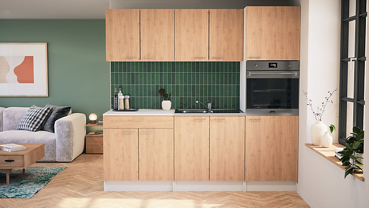 Meuble bas de cuisine 2 portes et 1 tiroir avec plan de travail Primalight décor chêne l. 80 cm x H. 87,9 cm