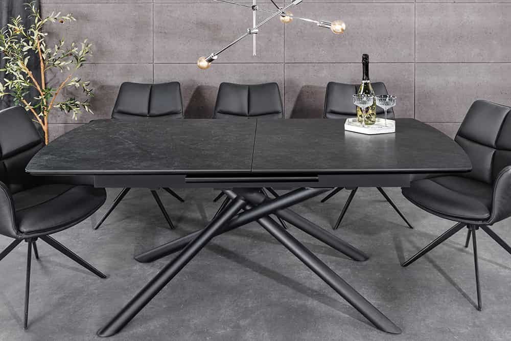 Ausziehbarer Esstisch MIKADO 180-230cm graphit Keramik schwarz Sterngestell