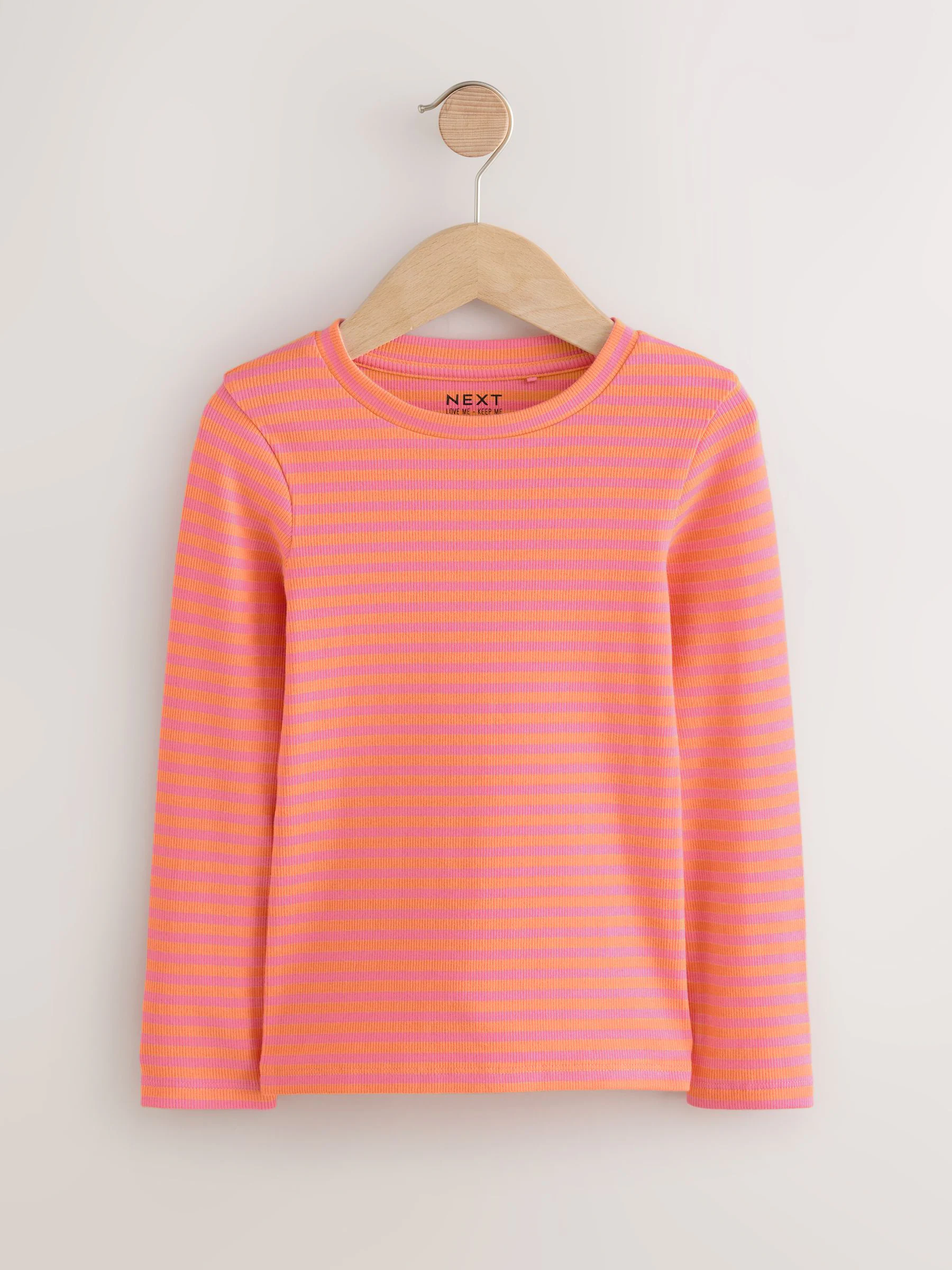 Roze/oranje - Set van 4 geribbelde T-shirts met lange mouwen (3-16jr)