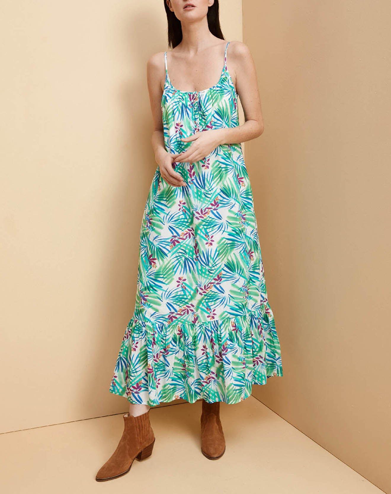 Cyrillus Robe longue imprimée Greenhouse verte