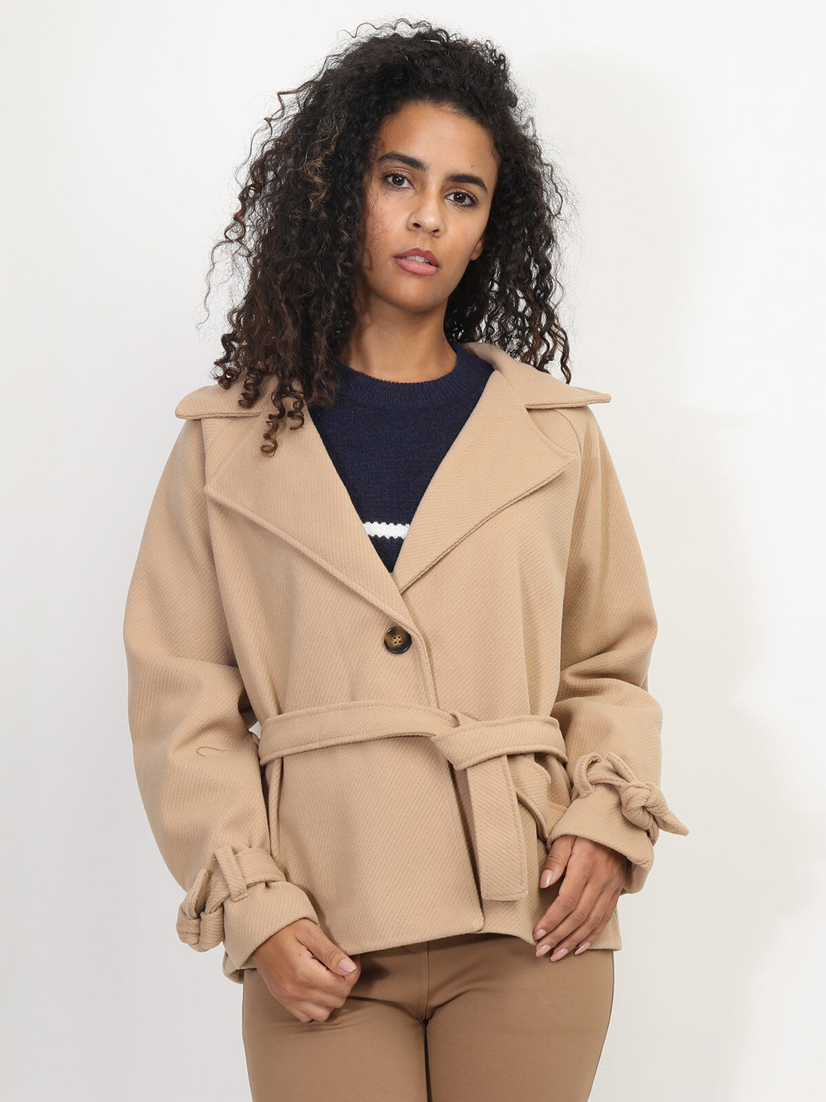 Manteau court à nouer- Camel