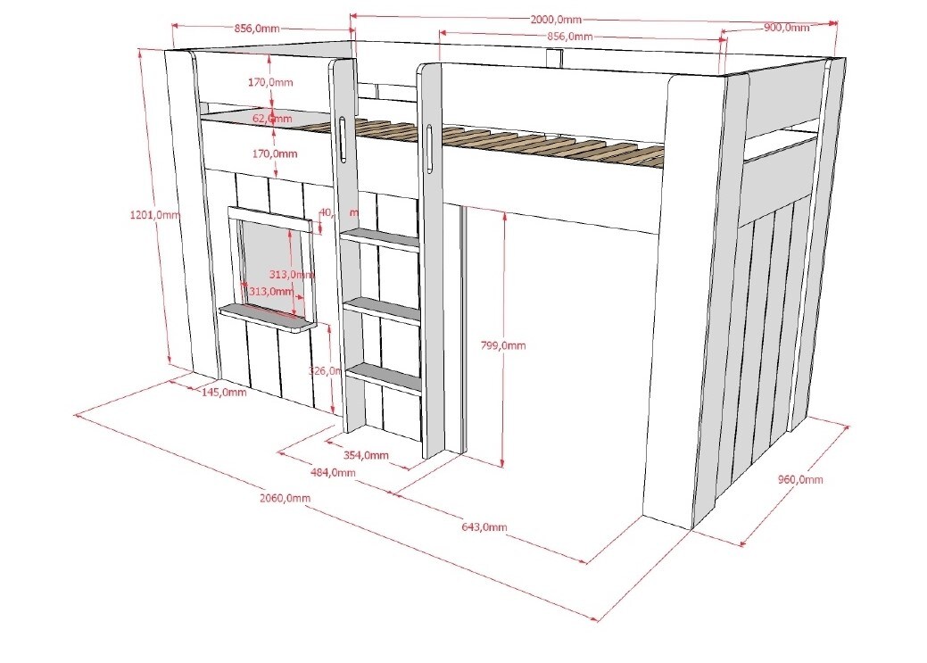 RENO halbhohes Spielbett 90 x 200 cm Liegefläche, Weiß