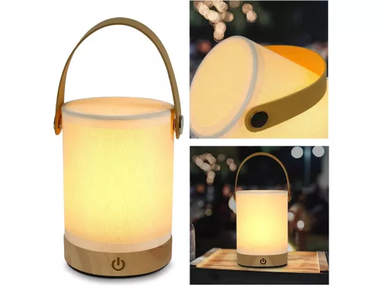 NETTLIFE Lampe de Table LED tactile, abat-jour Portable sans fil en tissu de bois avec fonction de gradation