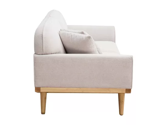 Canapé scandinave 3 places en tissu effet velours texturé beige et bois clair FREEMA