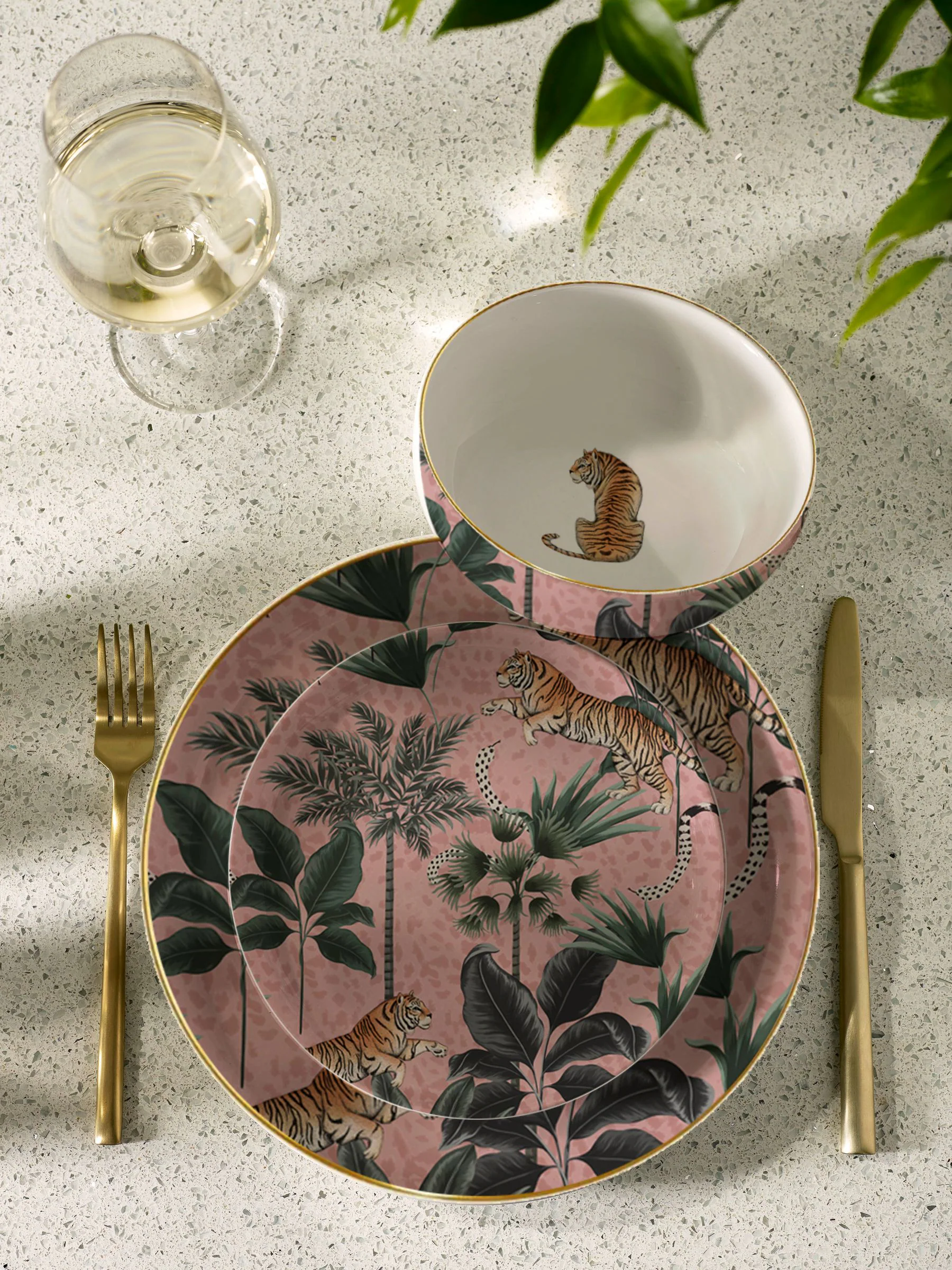 12 Piece Tiger Palm Dinner Set