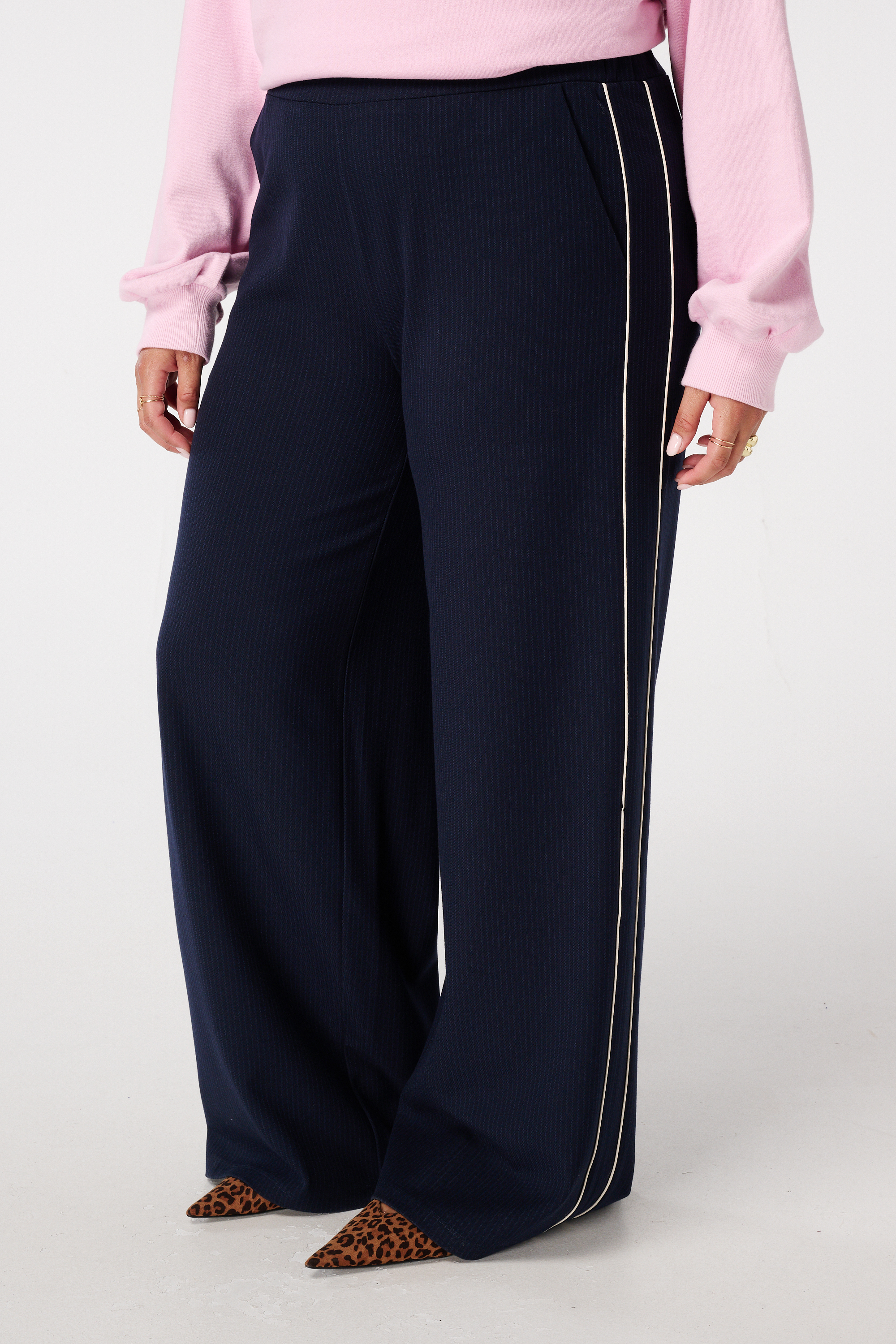 Gestreepte pantalon Navy blauw
