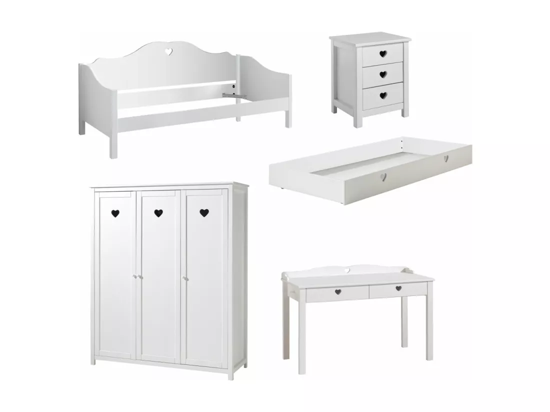 MILADY - Chambre 90x200cm Lit Banquette + Armoire 3P + Bureau