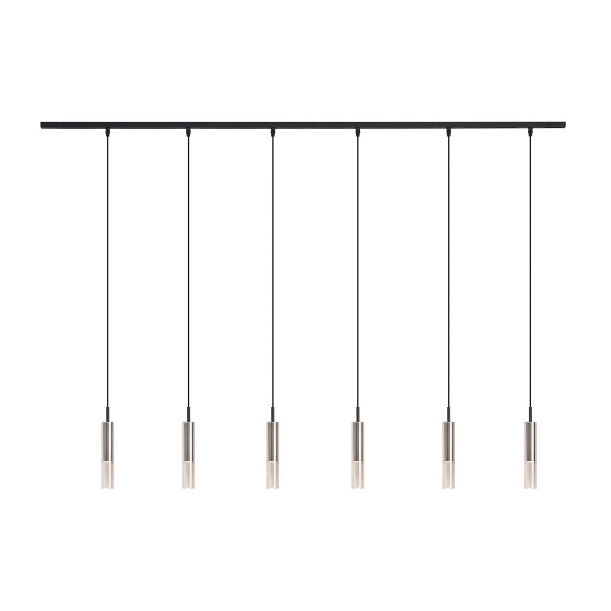 Modern railsysteem zwart met 6 hanglampen zwart met smoke glas 1-fase - Slimline Loyce