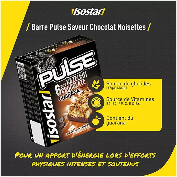 Barra energética Isostar Pulse sabor chocolate e avelã, 6 unidades