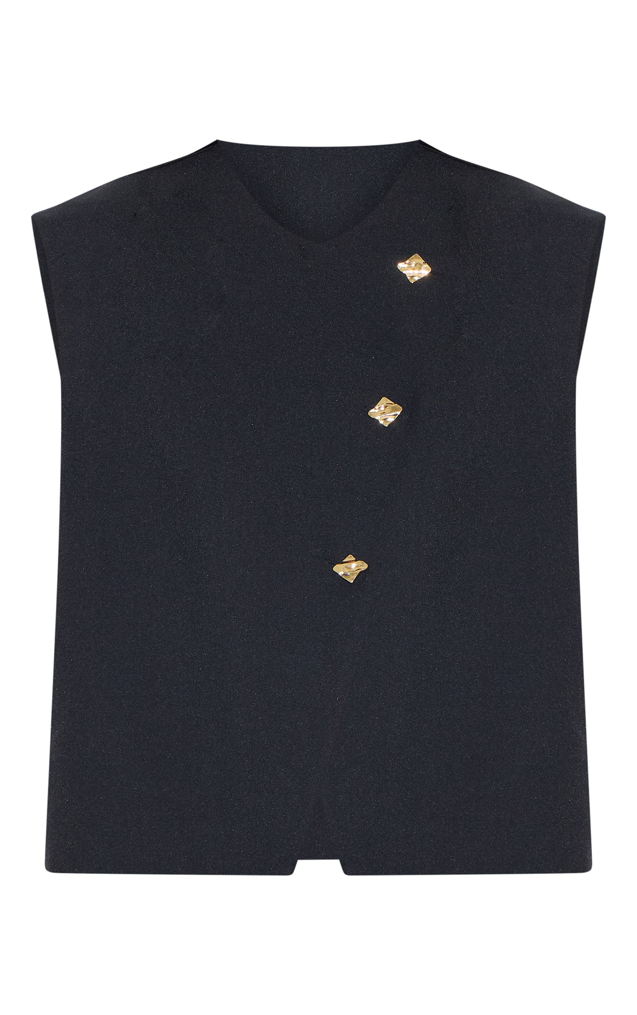 Noir Ensemble Coordonné Gilet Oversize À Passepoil Doré