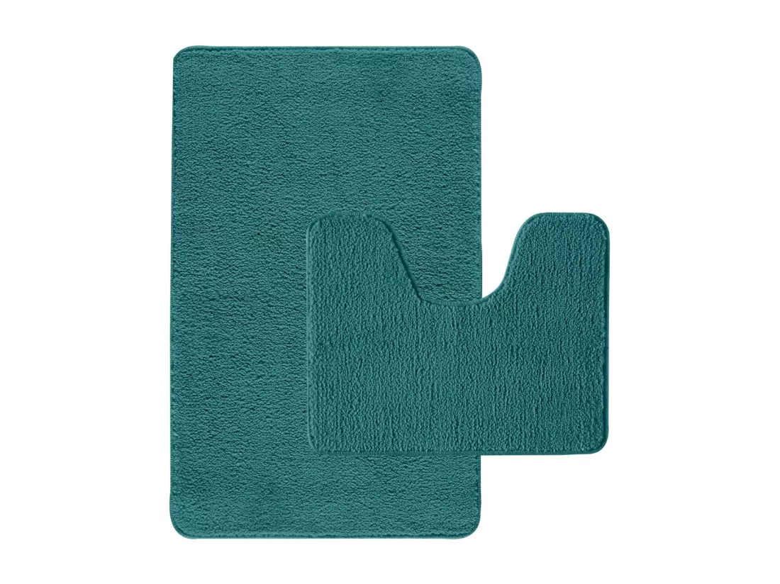 Lot de 2 tapis de bain polyester 50x80cm + contour bleu paon