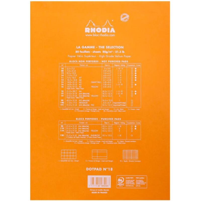Bloc agrafé dotPad N°18 A4 80 feuilles DOT 80 g. - Orange