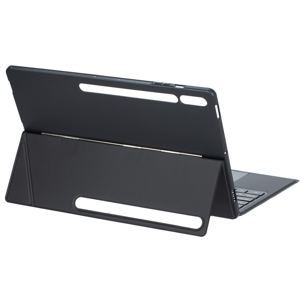 Samsung Galaxy Tab S10 Ultra / Tab S9 Ultra / Tab S8 Ultra Leder Tasche mit Bluetooth Tastatur   Touch Pad und S Pen Halter (QWERTY) - Schwarz