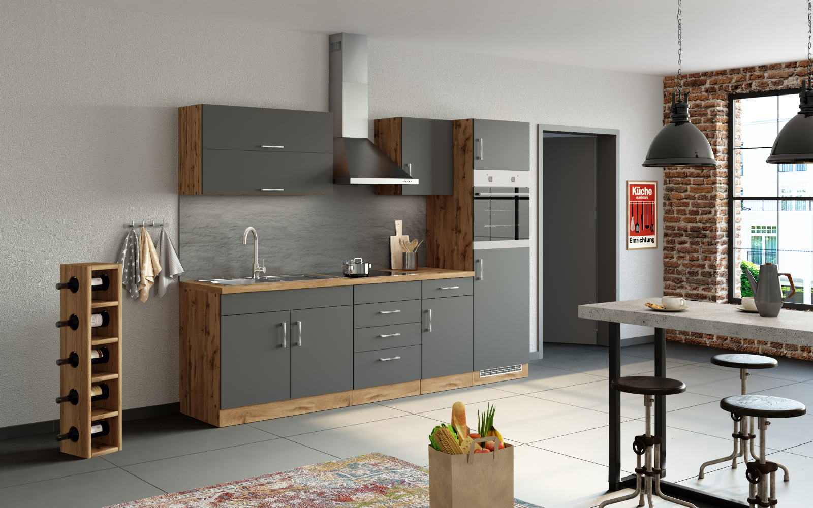 Hängeschrank SORRENTO - anthrazit - Wotan Eiche - 50 cm breit