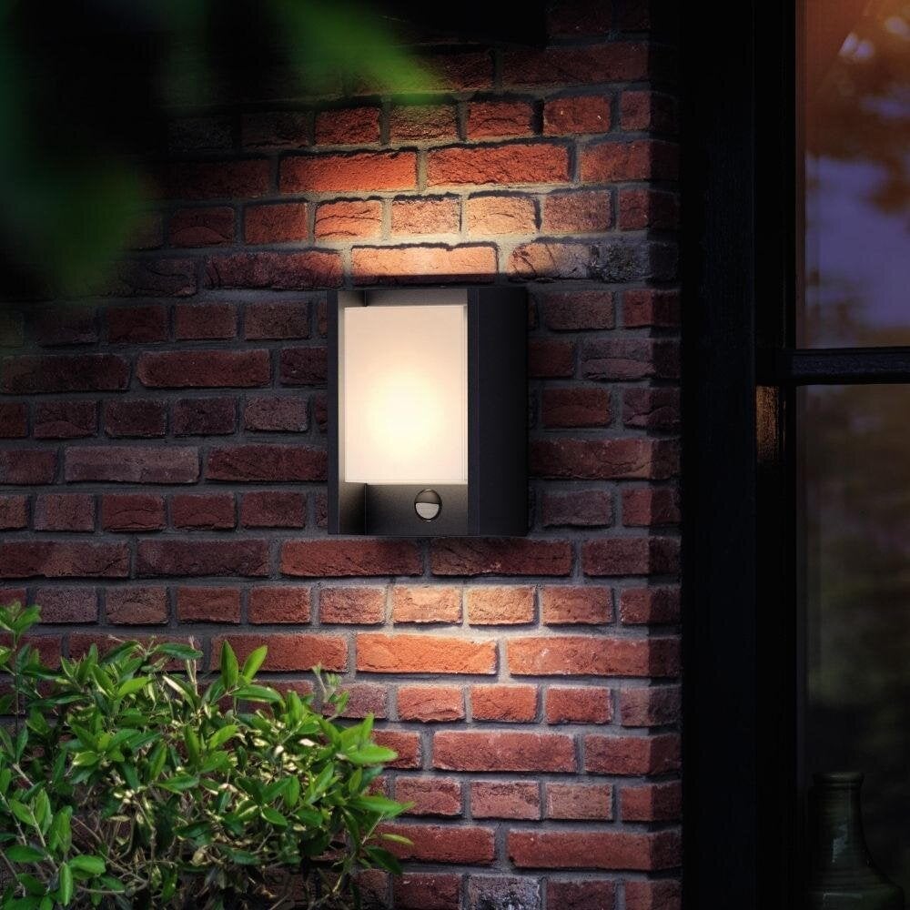 Arbour LED wandlamp in antraciet en wit, 3,8W, 800lm, IP44, met bewegingsmelder en schemersensor