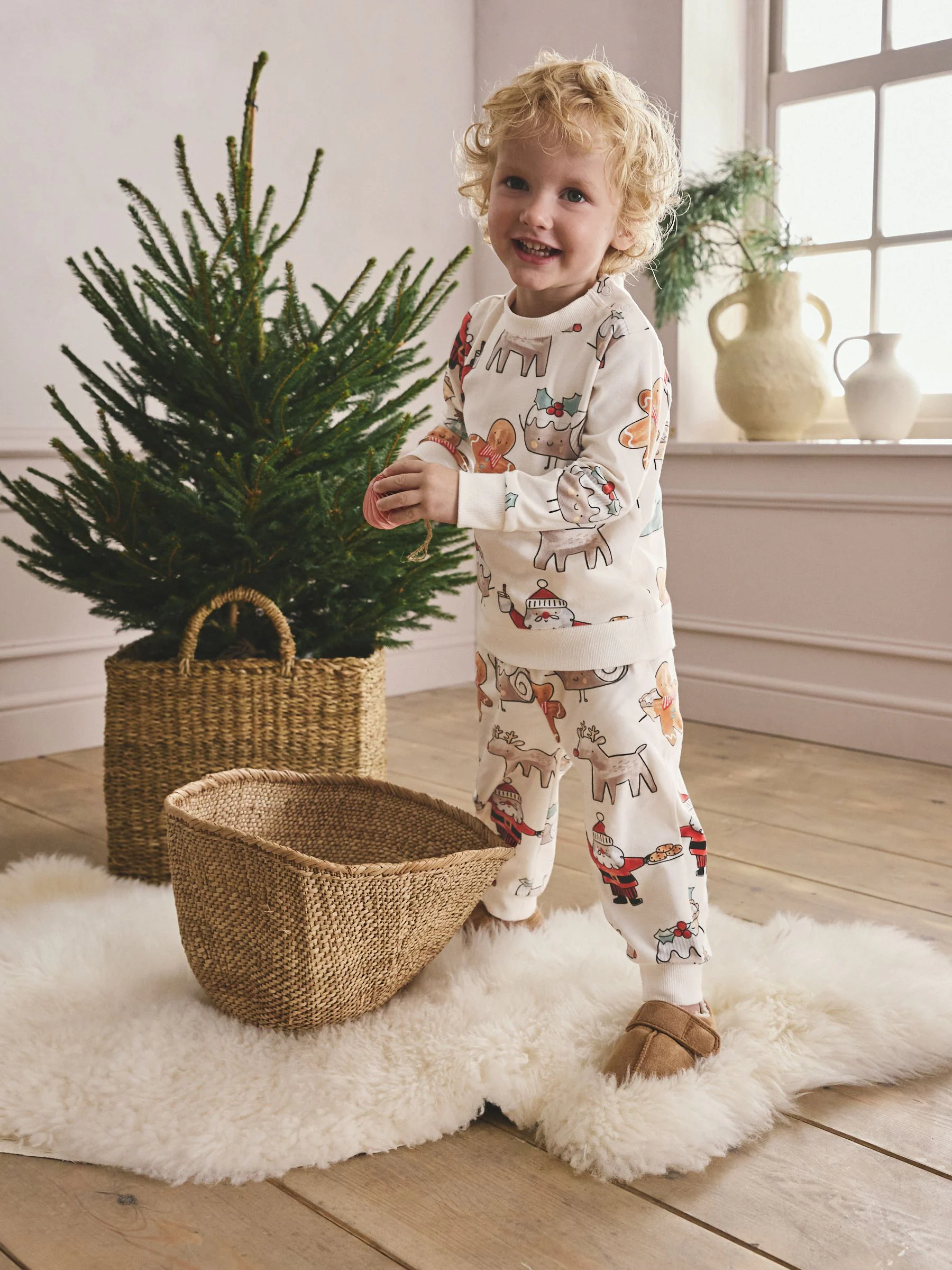 Crème - Enkele behaaglijke fleece kerstpyjama (9mnd -10jr)