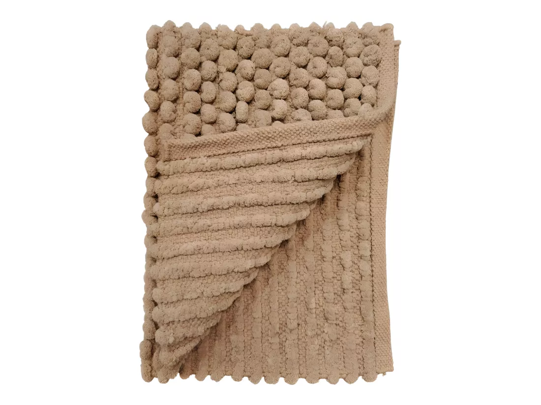 Lot 2 tapis de salle de bain 40 x 60 cm pompon beige sable - MARIE