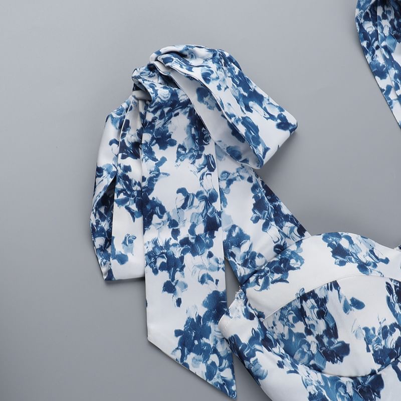 Leandrillo - Mouwloze mini-A-lijnjurk met strikbandjes en bloemenprint