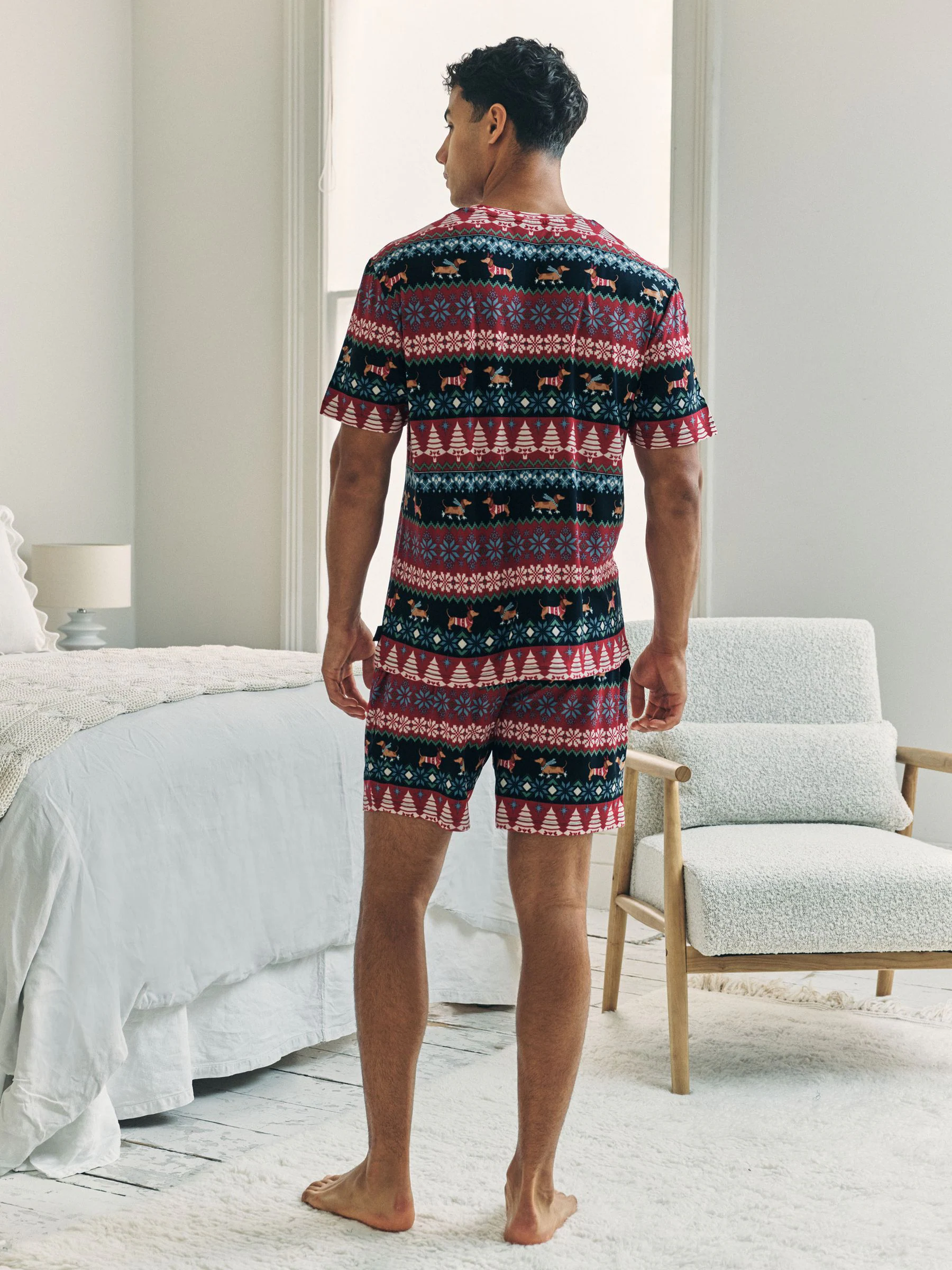 Chelsea Peers Kerstmis Fair Isle-print korte pyjamaset met hond