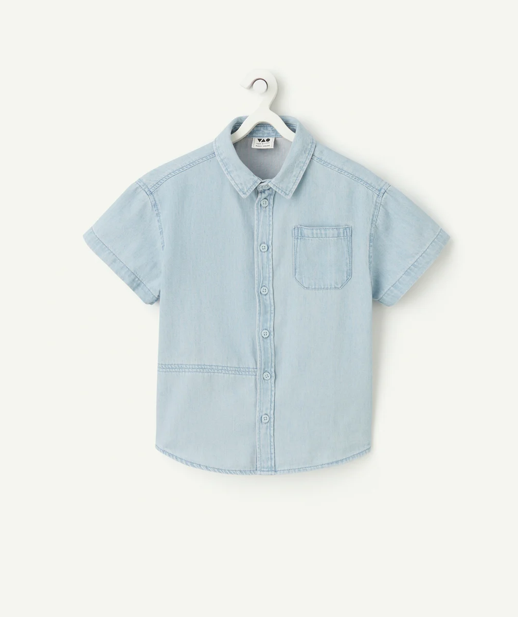 chemise manches courtes garçon à faible impact en denim bleu léger