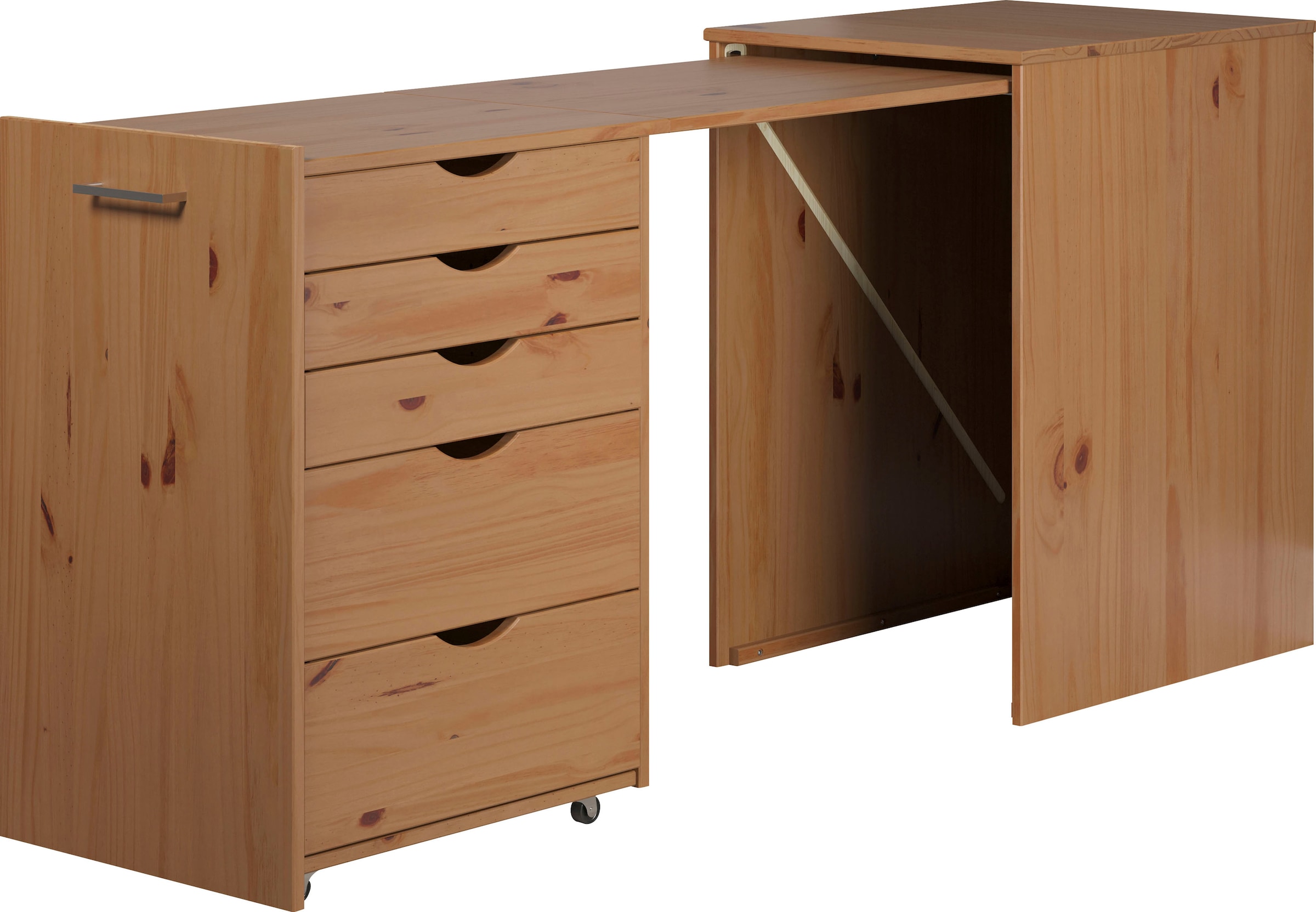 INTER-FURN Regal-Schreibtisch »Voltera« 1 Stk. tlg. kleiner Massivholz Schreibtisch, gross ausziehbar von 57 zu 164 cm