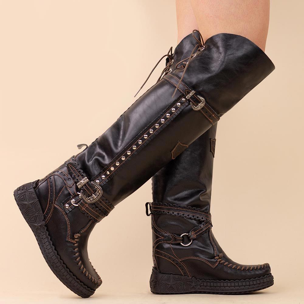 El Vaquero Ranger Wanted Onyx knee boots