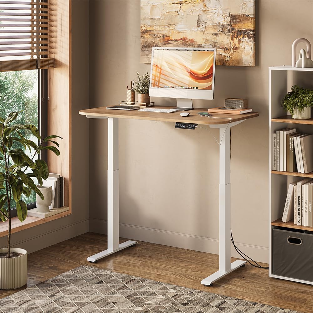 Vicco höhenverstellbarer elektrischer Schreibtisch Elevate, Weiß/Artisan, 120 x 70 cm, 2 Motoren, 100 kg Tragkraft
