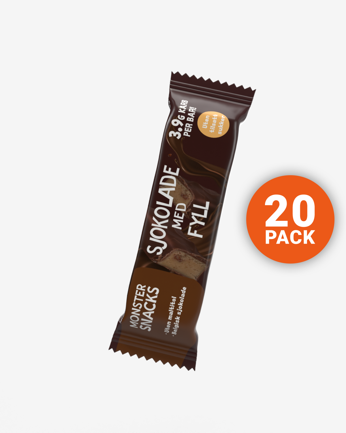 20 x Monster Sukkerfri Fylt Sjokolade 35g - UTEN MALTITOL - SUNNERE OG SMAKFULL