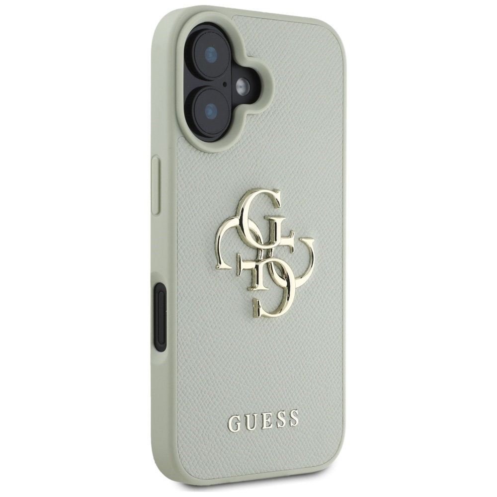 iPhone 16 Leder Hardcase Hülle Grained 4G Big Metal Logo (GUHCP16SPGT4MBN) - Türkis