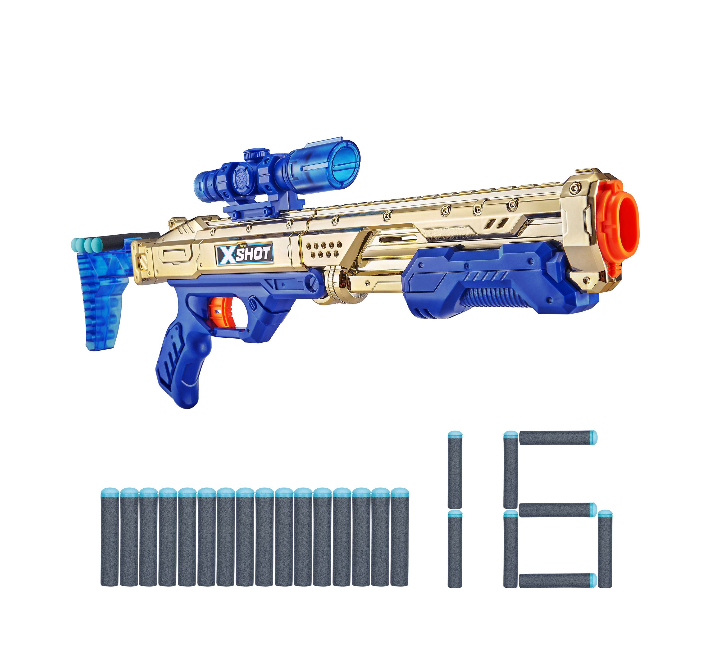 Blaster X-SHOT HAWK EYE GOLDEN mit 16 Darts