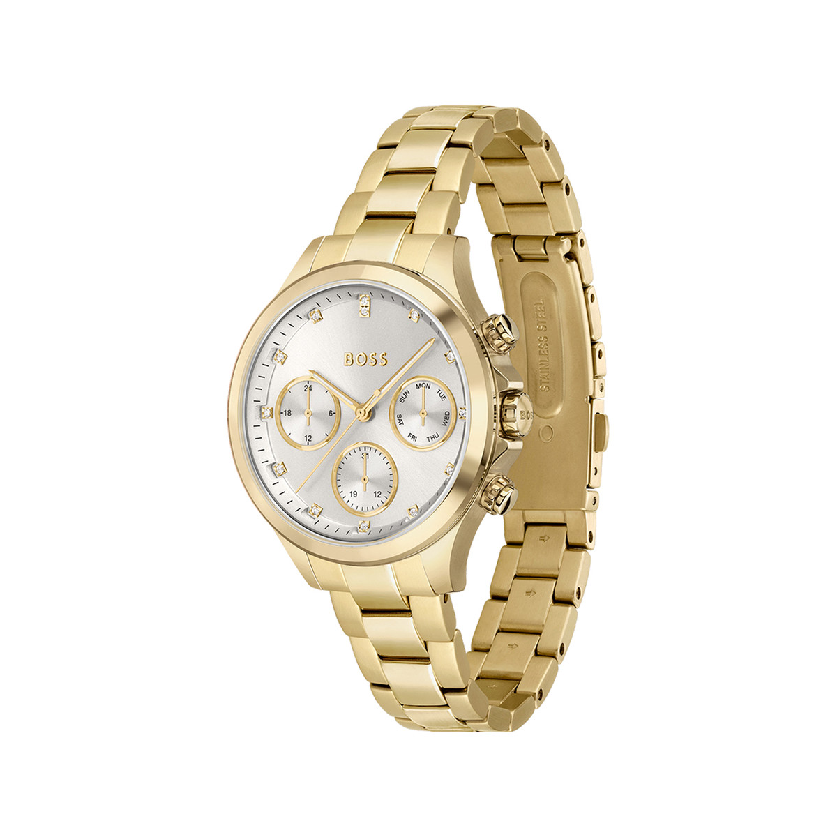 Montre Boss femme bracelet acier dore jaune