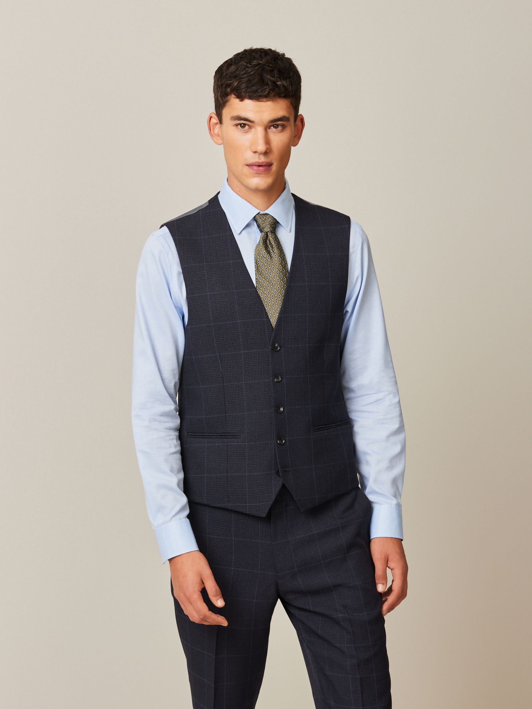 Donkerblauw - Geruit Prince of Wales kostuum: herenvest