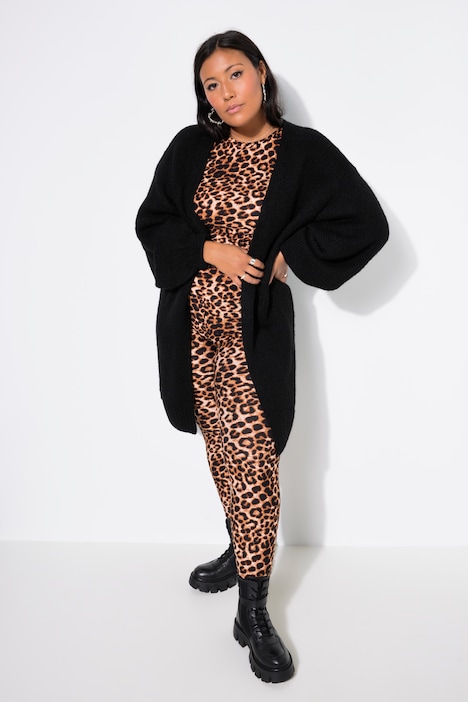 Long-Strickjacke, oversized, offene Form, Langarm