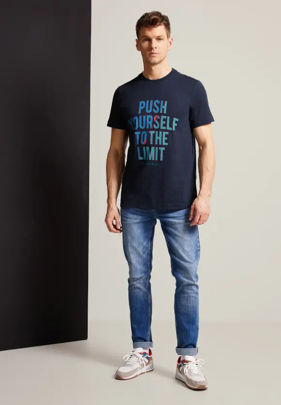 T-Shirt mit Wordingprint - deep navy blue
